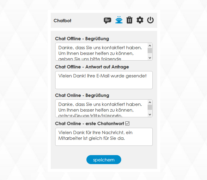 Screenshot aus dem Adminbereich mit Einstellungsmöglichkeiten